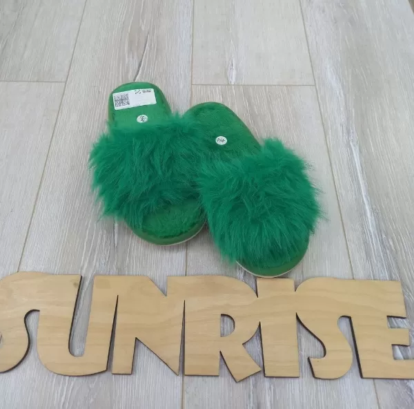 Тапочки женские домашние. Пушистые Зеленый