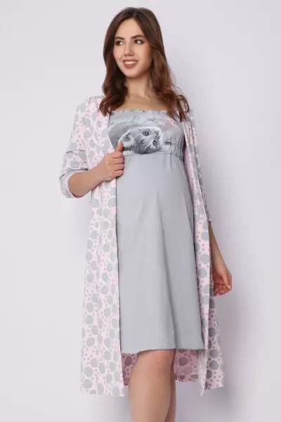 Комплект женский "Пушок" сорочка+халат, цвет пудра