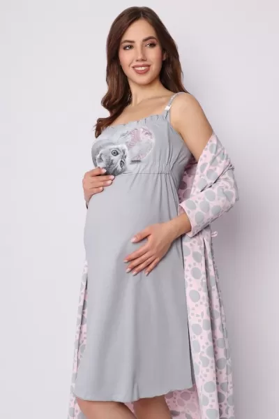 Комплект женский "Пушок" сорочка+халат, цвет пудра