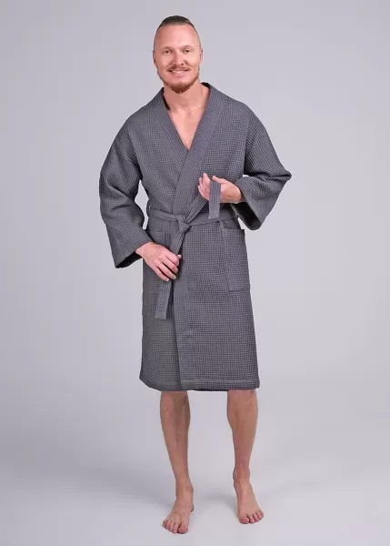 Клевер Халат мужской CLE MX440720  Вафля т.серый 