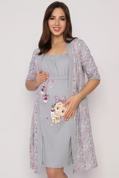 Комплект женский (сорочка+халат) Пупс (серый)