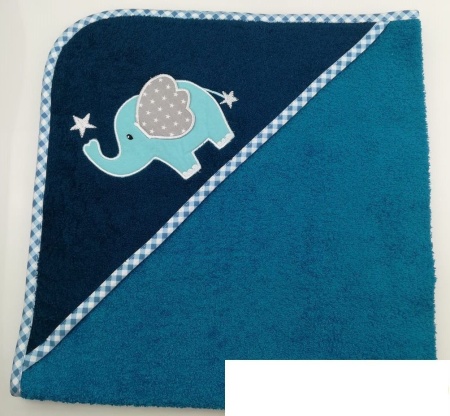 Уголок дет. махровый с вышивкой Слоненок с сердечком (сине-зеленый) 