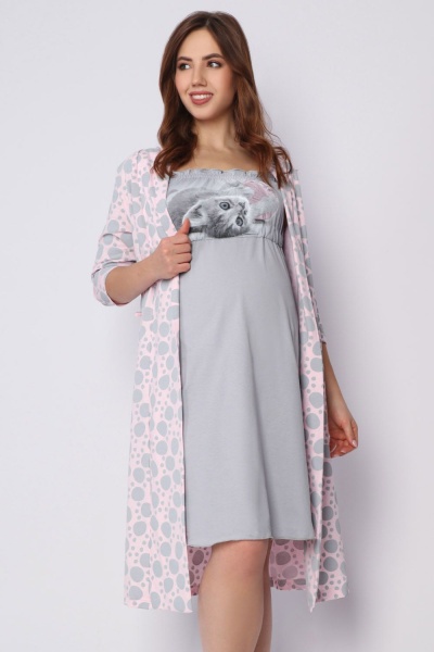 Комплект женский "Пушок" сорочка+халат, цвет пудра