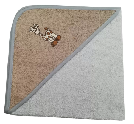Уголок дет. махровый с вышивкой Жираф (серый) 70x70