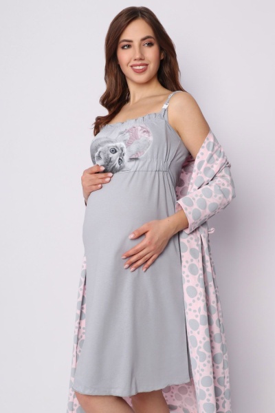 Комплект женский "Пушок" сорочка+халат, цвет пудра