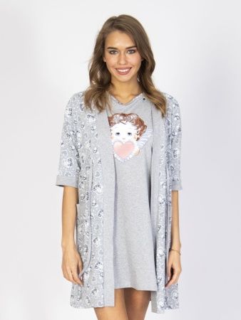 Комплект женский "СЫНОЧЕК" сорочка+халат 0164 (цвет серый)