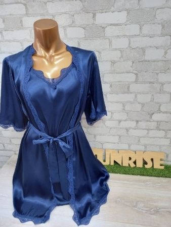 Синий комплект жен. сорочка+халат