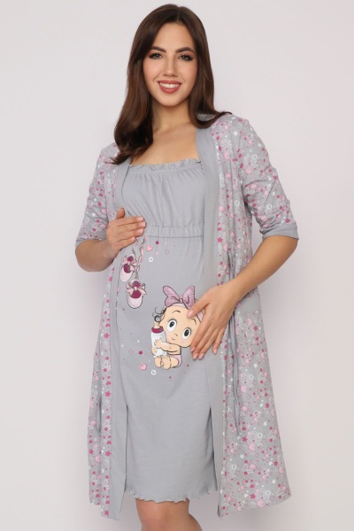 Комплект женский (сорочка+халат) Пупс (серый)