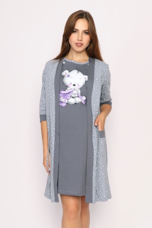 Комплект женский "Винни" сорочка+халат, цвет серый
