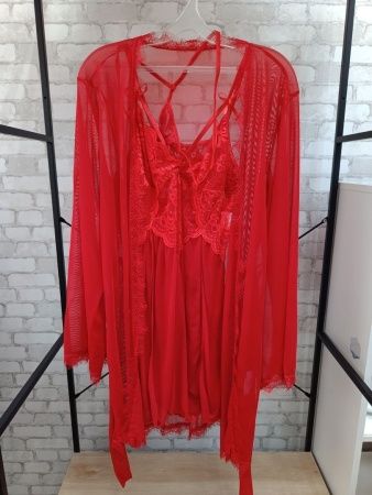 Комплект женский, халат+сорочка (красный)